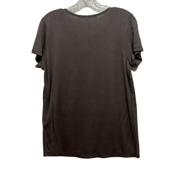 Max Studio top faux suede taupe brown short sleeve Medium - Picture 2 of 4